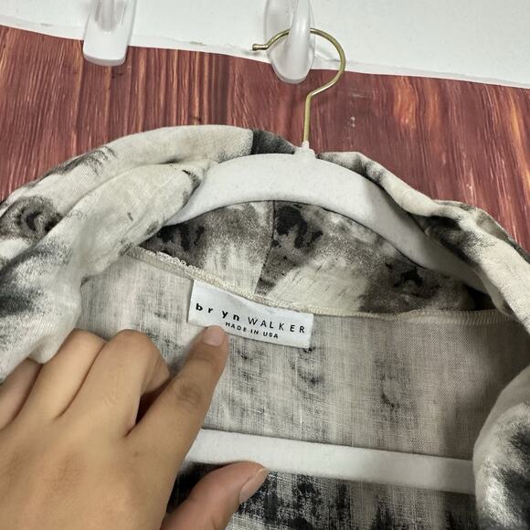 BRYN WALKER NOA Tunic Top Medium Cream Black Linen Cowl Neck Angle Hem - Picture 6 of 8